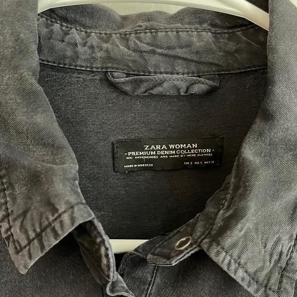 Zara woman premium denim black high low soft ladies 3/4 snap button down top - Picture 3 of 12